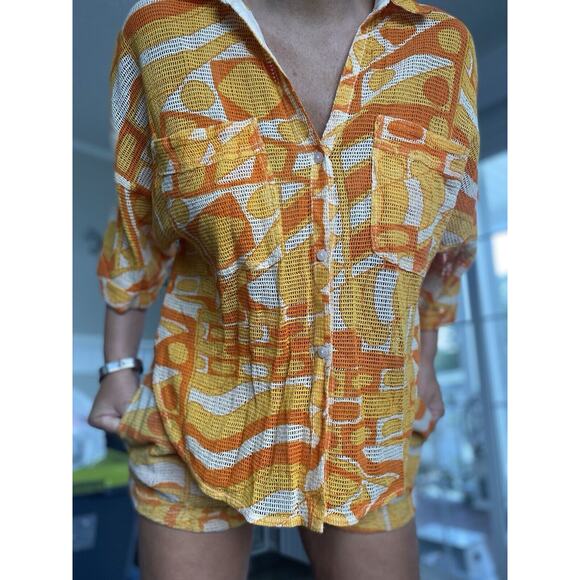 URBAN OUTFITTERS OUT FROM UNDER Orange Mesh Set Shorts Shirt Beach Boardwalk SP - Picture 1 of 16
